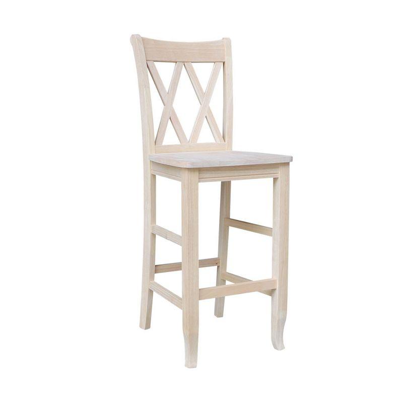 30" Double X-Back Counter Height Barstool Unfinished - International Concepts: Solid Wood, Armless