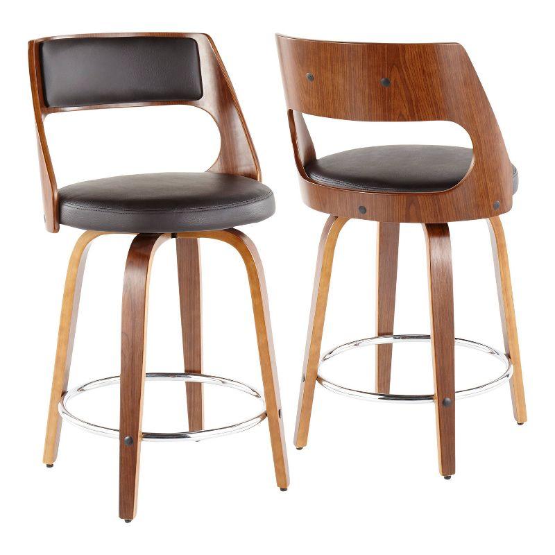 Set of 2 Cecina Upholstered Counter Height Barstools Brown/Walnut - Lumisource: Chrome Footrest, Swivel Seat, Wood Frame