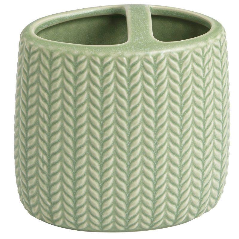 Sage Green Ceramic Embossed Toothbrush Holder