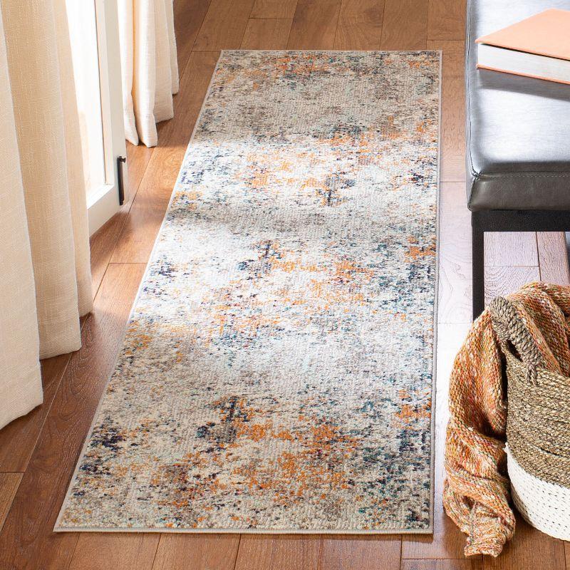 Chic Metro-Mod Grey & Beige Synthetic 26" Runner Rug