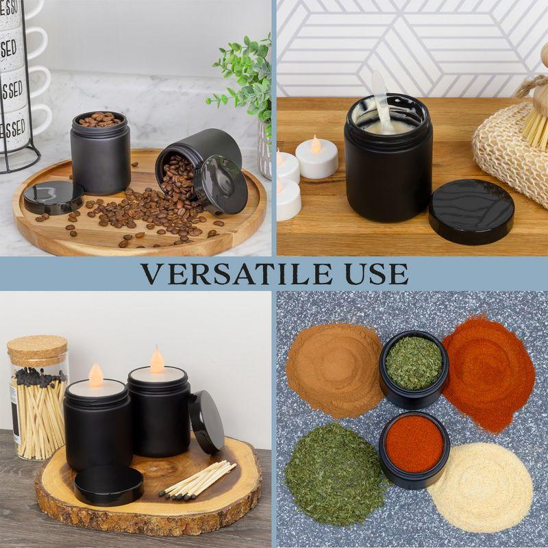 Cornucopia Brands 8oz /9oz Black Matte Coated Glass Cosmetic Jars (6pk) w/ Black Plastic Lids; Straight Sided for Body Butter, Creams, Scrubs