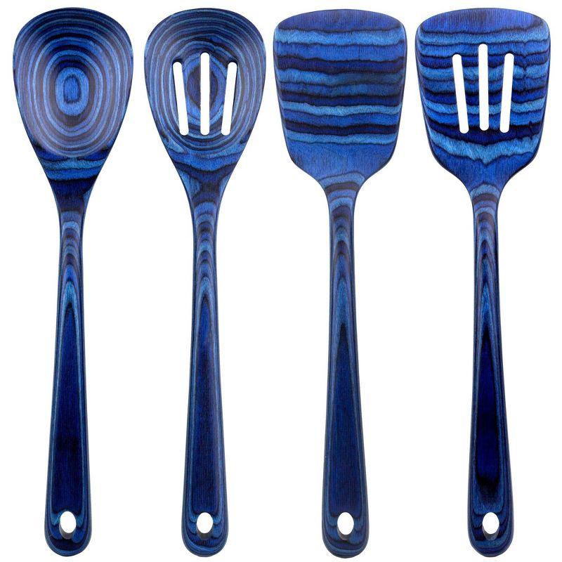 Baltique Malta Blue Birch Wood 4-Piece Cooking Utensil Set