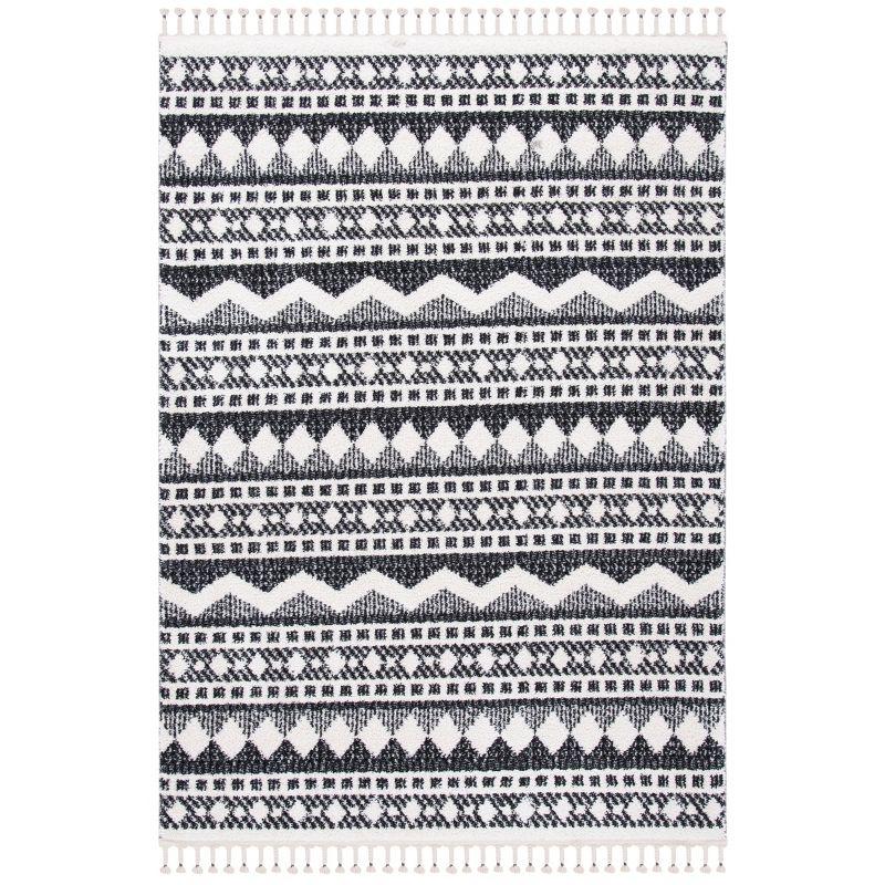 Ivory and Black Braided Diamond Shag Rectangular Rug