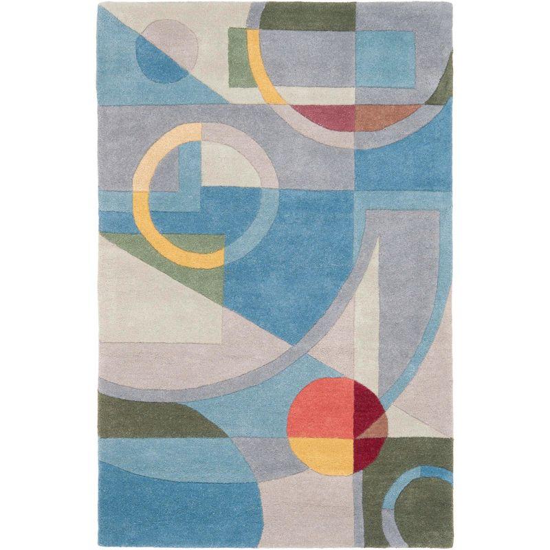 Handmade Blue Wool Rectangular Area Rug