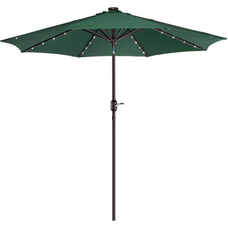 Patio Umbrella with Solar Lights - 9FT Outdoor Umbrella Shade with 32 LEDs and Auto Tilt for Deck, Table, Backyard or Pool