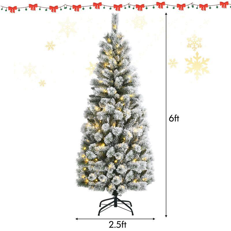 Costway 6FT Pre-Lit Hinged Christmas Tree Snow Flocked w/9 Modes Remote Control Lights