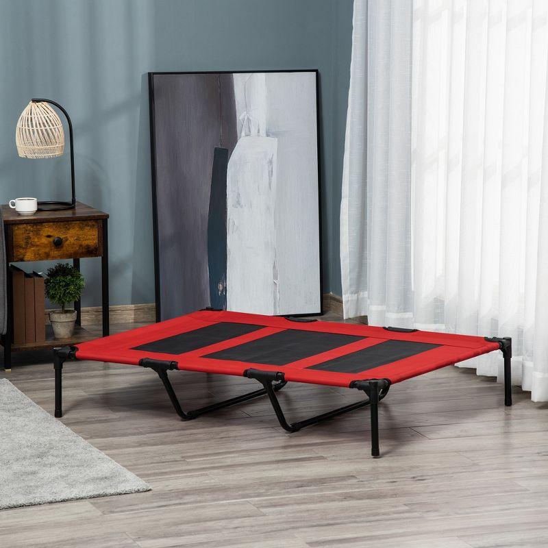 PawHut Red Elevated Steel Frame Dog Bed with Mesh