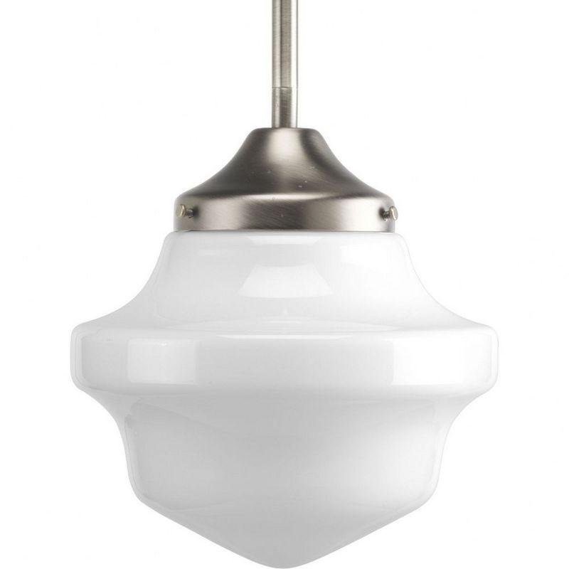 Progress Lighting School House 1-Light Mini-Pendant, Brushed Nickel, White Opal Glass