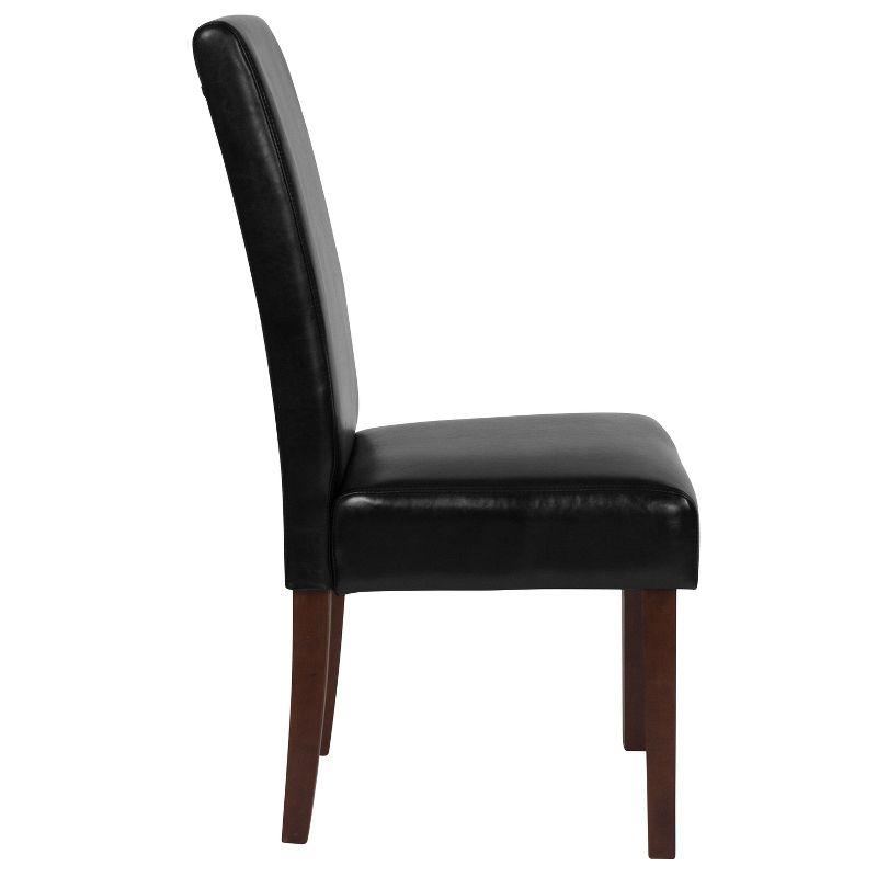 Set of 6 Black LeatherSoft Parsons Dining Chairs with Mahogany Legs