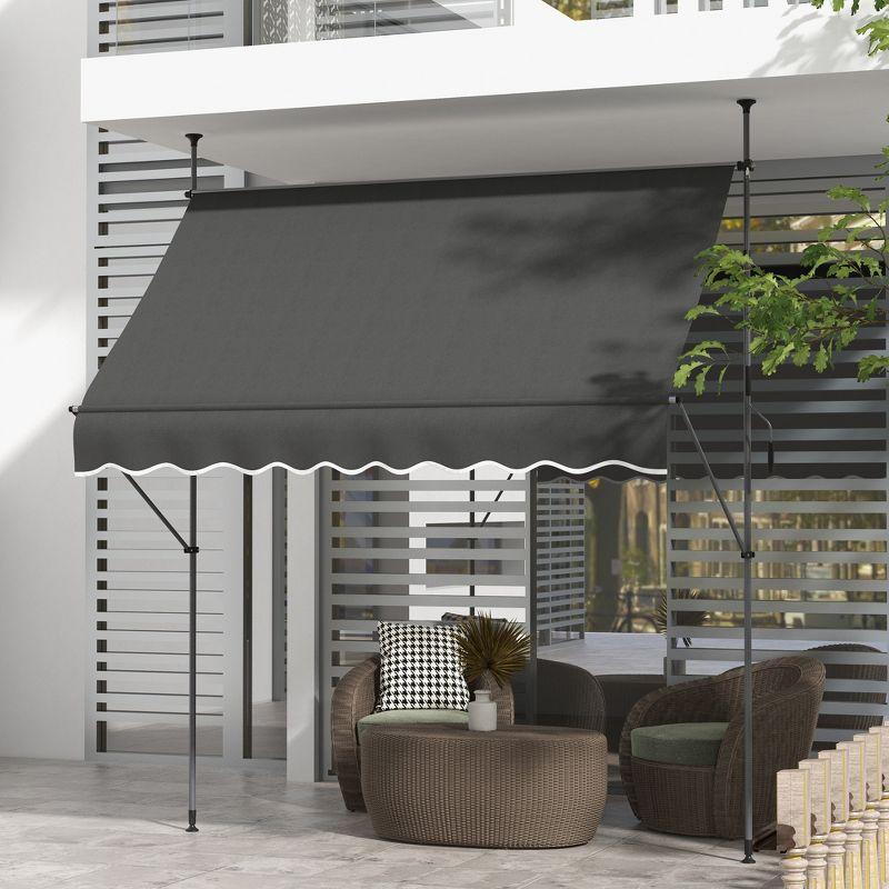 Outsunny 8' x 4' Retractable Awning, Non-Screw Patio Awning with UV Resistant Fabric, Dark Gray