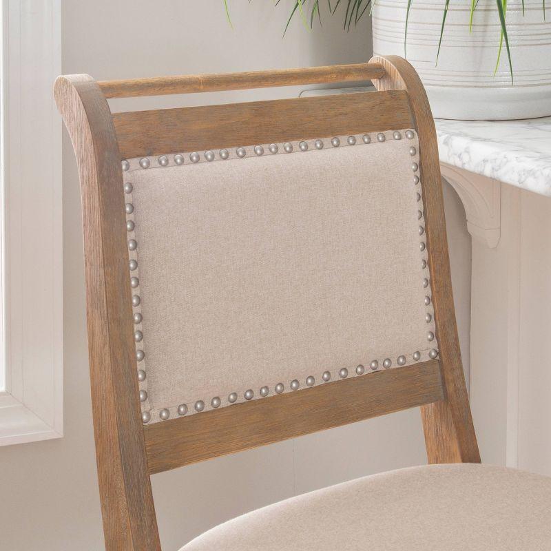 Emmy Padded Back Nailhead Barstool Natural - Linon: 30" Height, Rustic Wash, Upholstered, Footrest