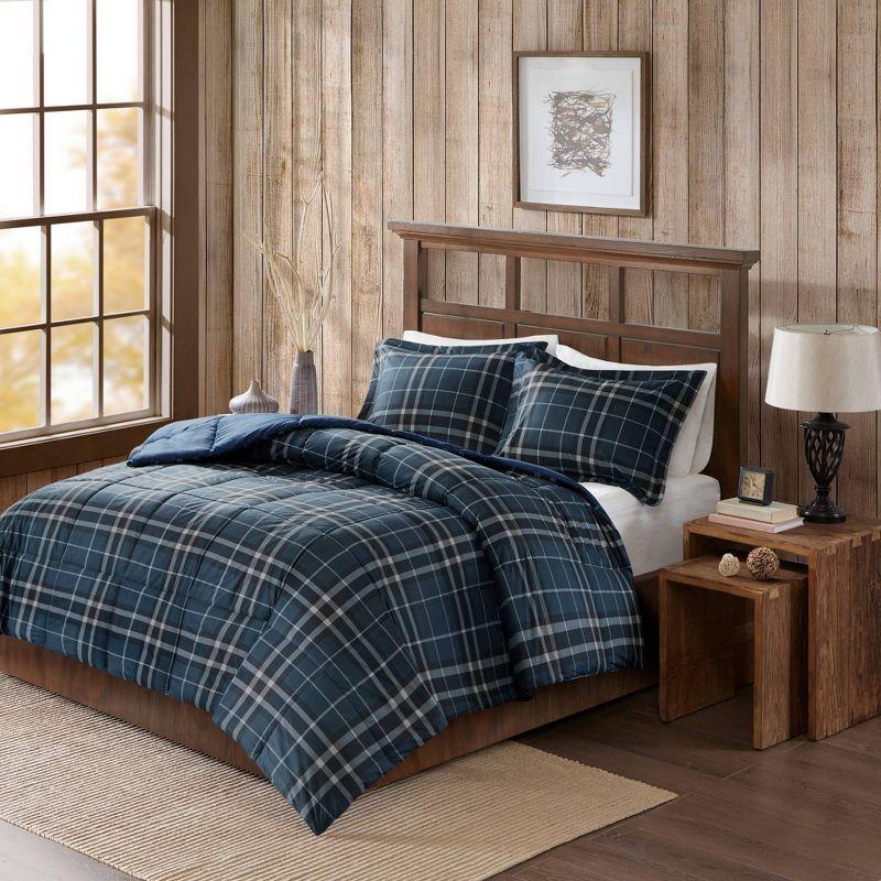 Navy Plaid Full Down Alternative Microfiber Comforter Set