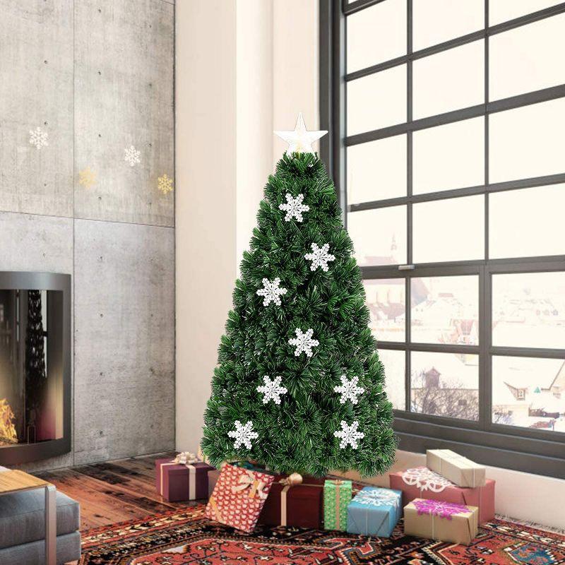 Tangkula 5'Pre-Lit Optical Fiber Artificial Christmas Tree w/ Multicolor LED Lights Snowflakes