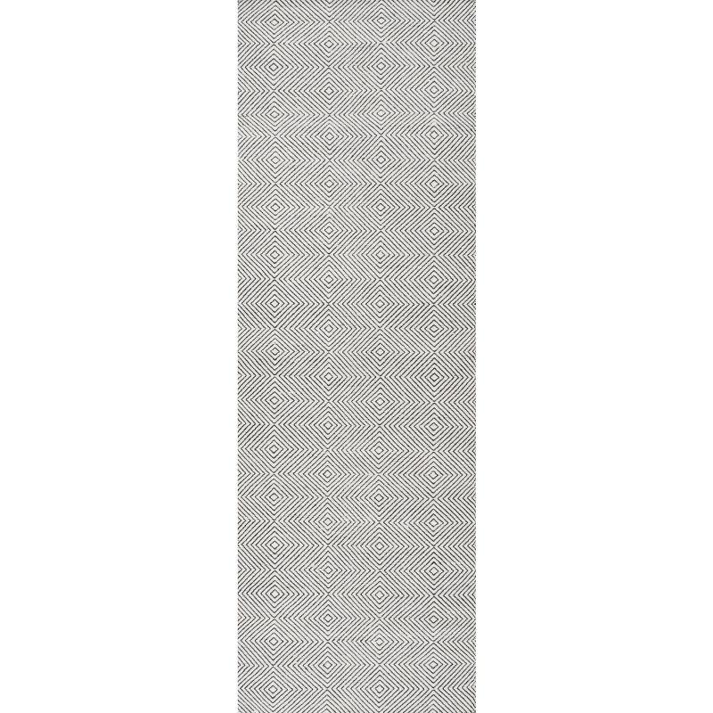 Ivory Geometric Handwoven Wool Runner Rug, 2' 6" x 6'