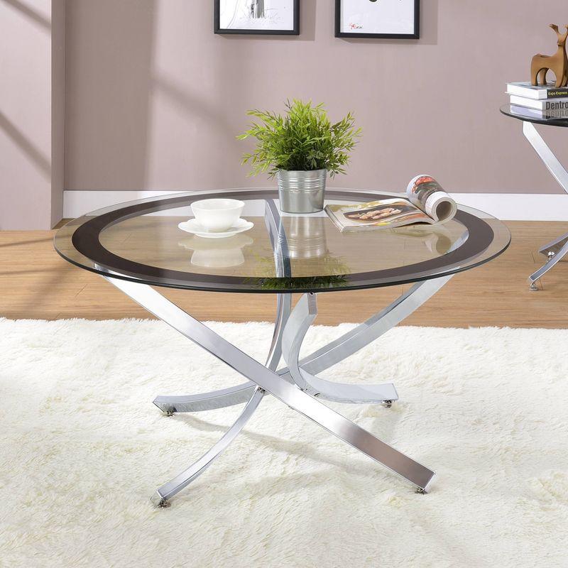 Brooke Round Chrome Metal Coffee Table with Glass Top