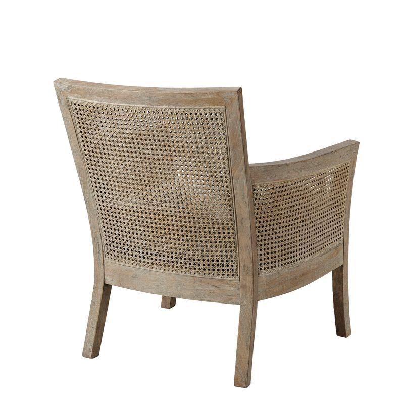 Madison Park Paulie Accent Chair Cream/Reclaimed Natural: Upholstered Wingback, Rubberwood Frame