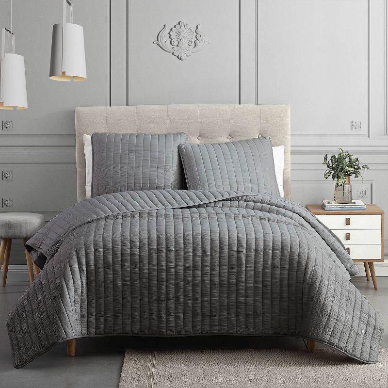 Riverbrook Home 3pc Full/Queen Moonstone Quilt Bedding Set Dark Gray: Polyester, Machine Washable, No Flange