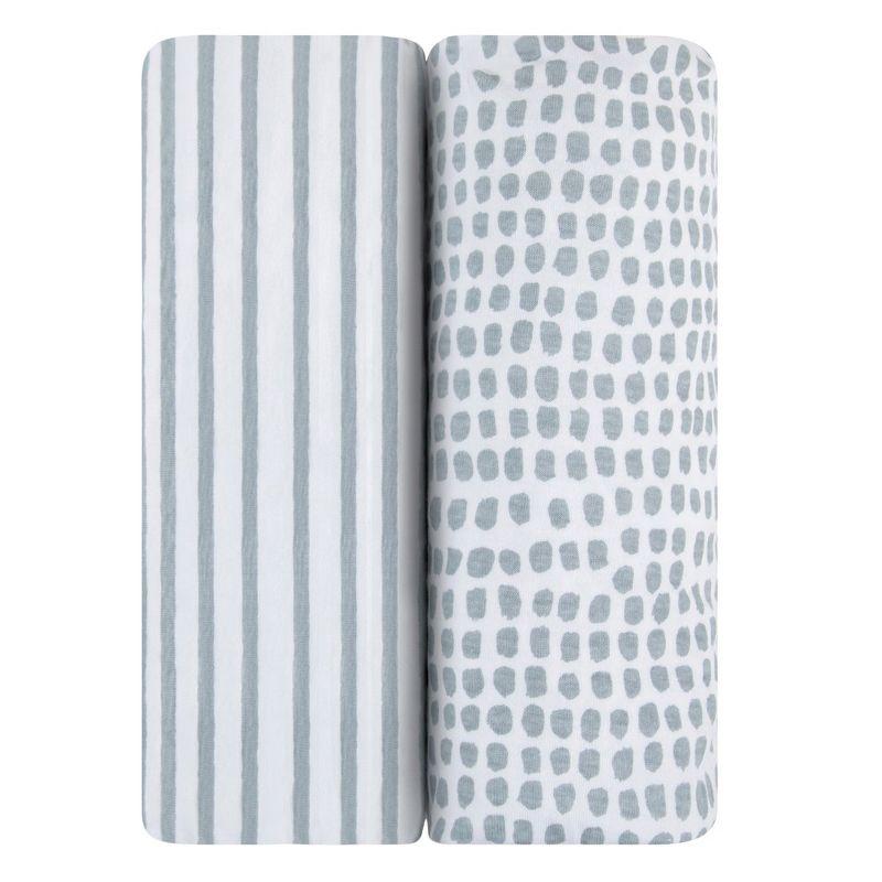 Ely's & Co. Baby Waterproof Changing Pad Cover - Cradle Sheet  100% Combed Jersey Cotton Misty Blue Splash & Stripes 2 Pack