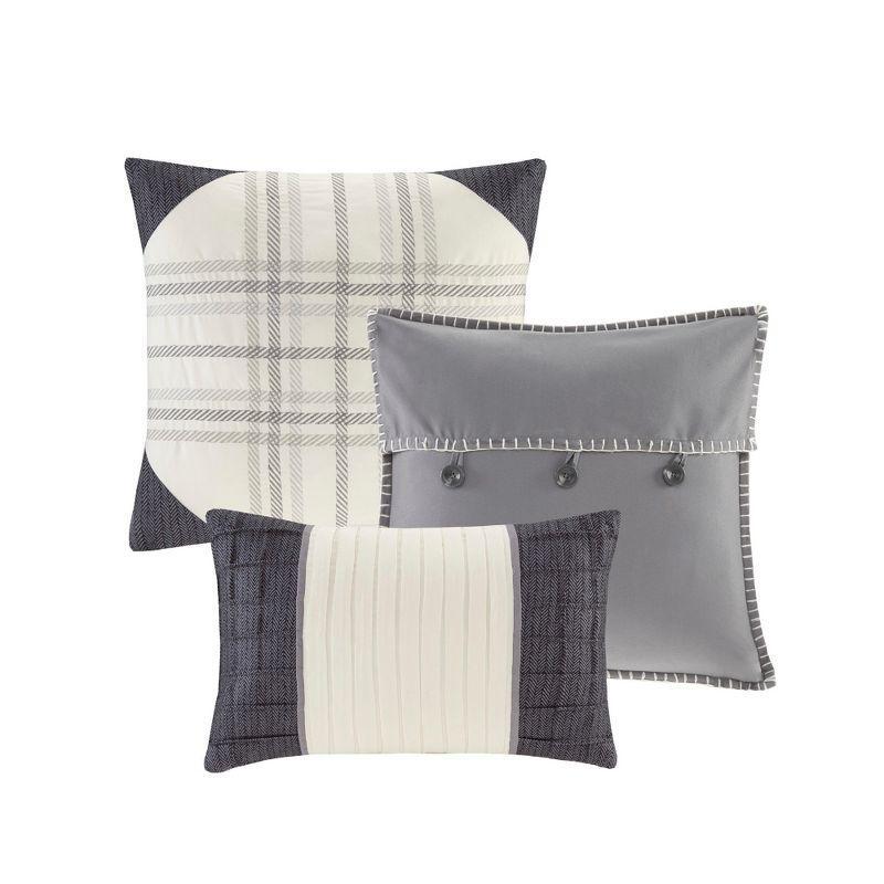 Madison Park 6pc King/California King Warren Herringbone Quilted Reversible Coverlet Set with Decorative Pillows Gray: Rustic Comfort Bedding Set