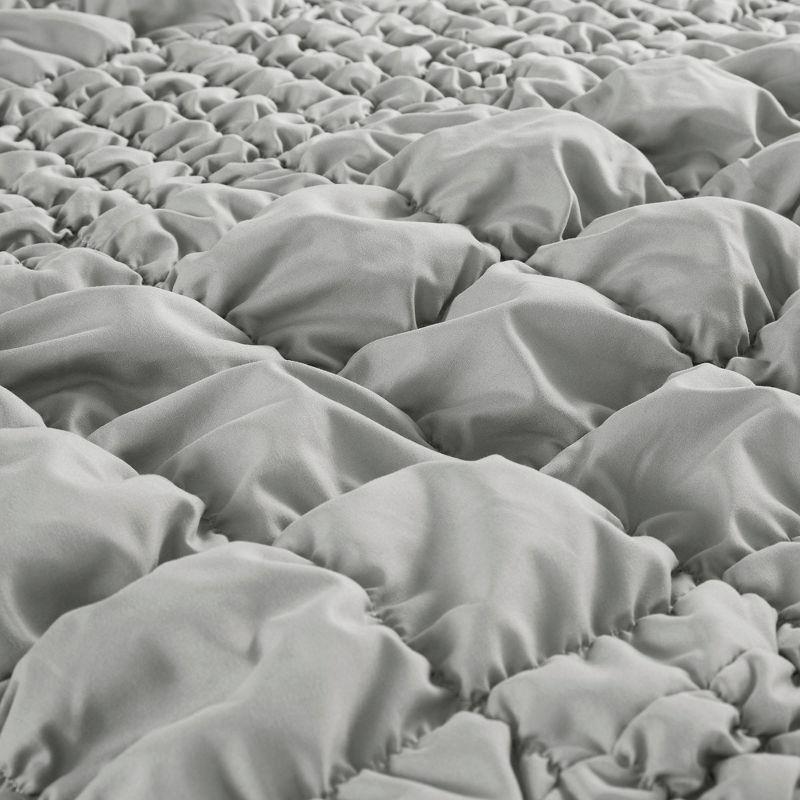 King Gray Ruched Microfiber Comforter Set