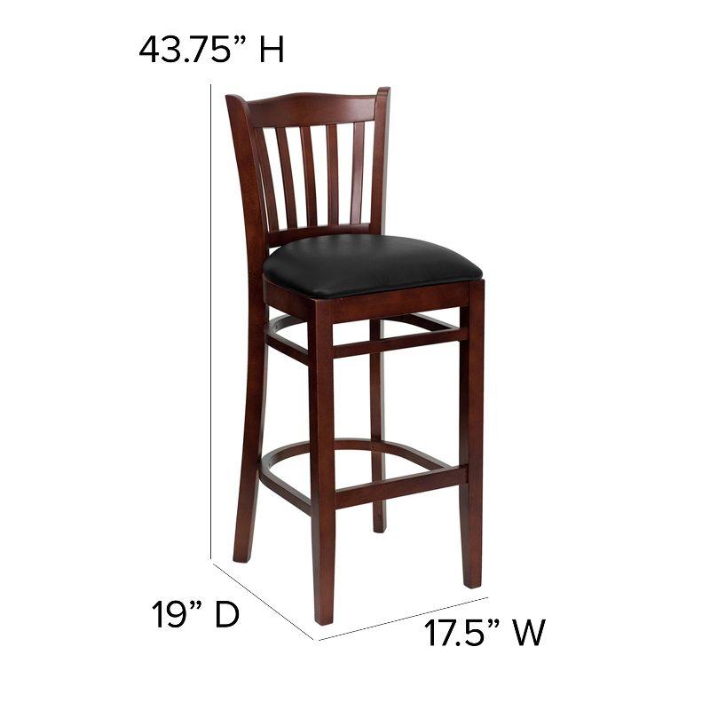 Elegant Mahogany Wood Barstool with Black Vinyl Seat