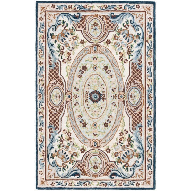Aubusson AUB202 Handmade Tufted Accent Rug - Ivory/Blue - 3' X 5' - Safavieh