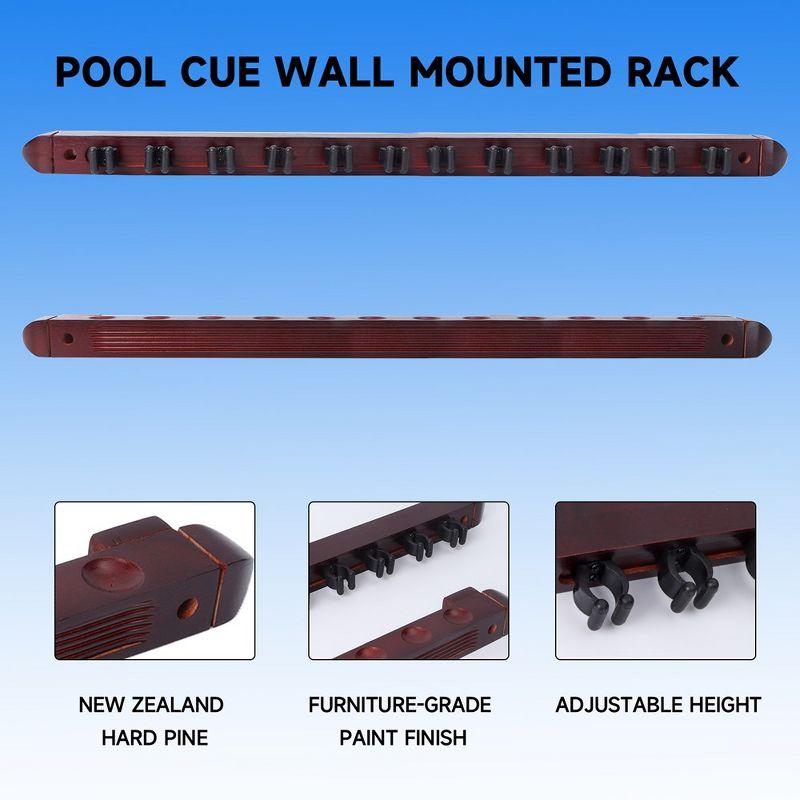 GSE 2-Piece Wood Wall Mounted Pool Cue Rack, Billiard Cue Sticks Wall Rack Set, Holds 12 Pool Cue Sticks