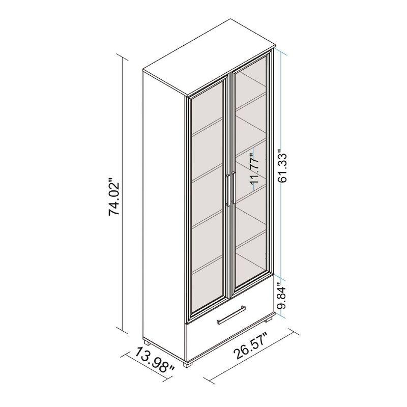 71.85" Serra 5 Shelf Bookcase White - Manhattan Comfort: Frosted Glass Doors, Enclosed Back, Display Closet