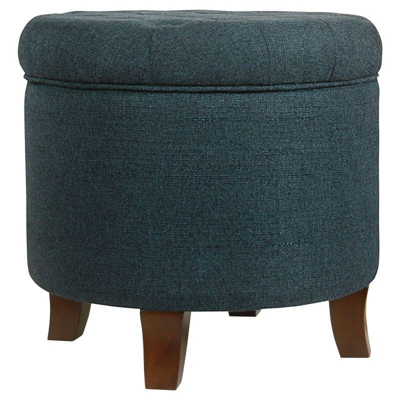 Indigo Round Tufted Storage Ottoman with Wood Legs