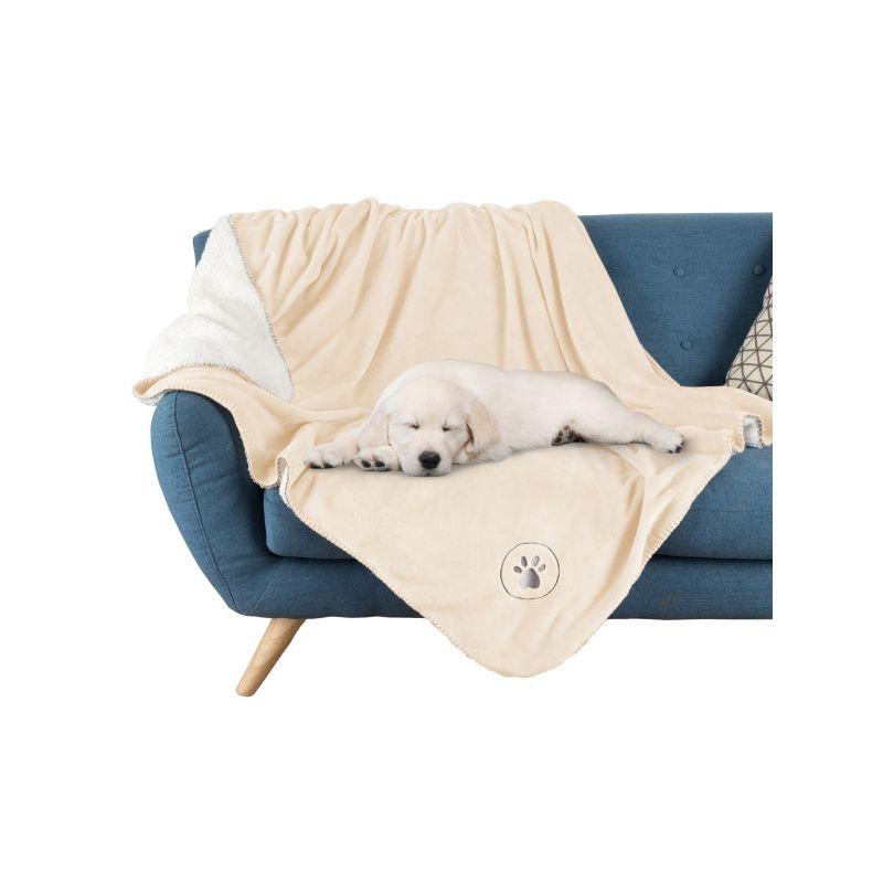 Waterproof Pet Blanket - 50x60-Inch Reversible Fleece Throw Protects Couches, Cars, and Beds from Spills, Stains, and Fur by PETMAKER (Cream)