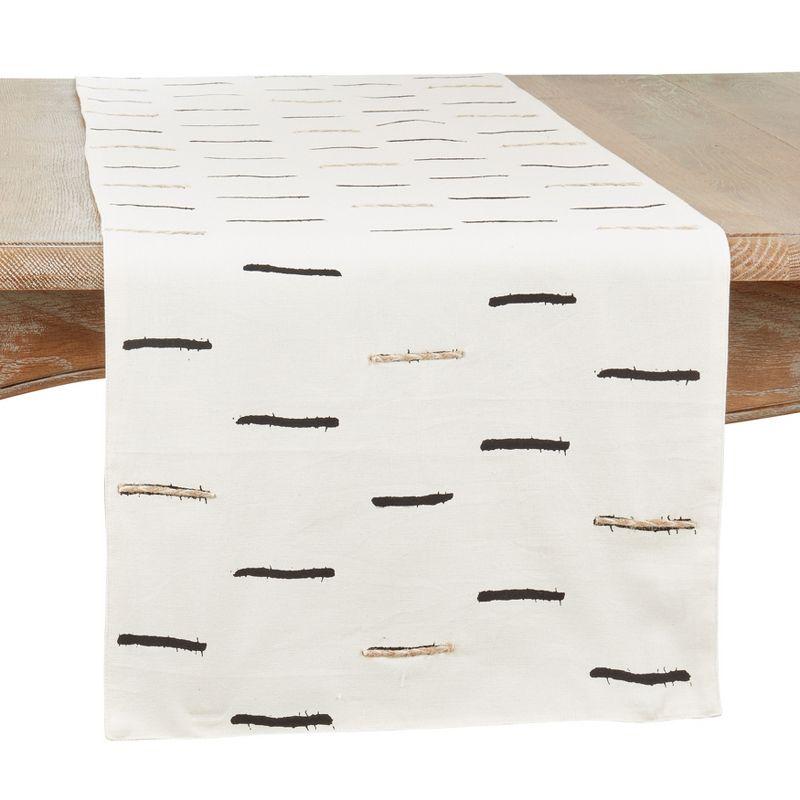 Saro Lifestyle Table Runner with Embroidered Dashes Design, 16"x72", White