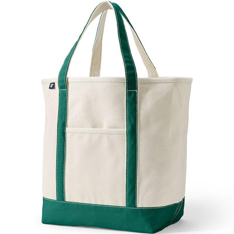 Large Ivory and Green Canvas Tote with Side Pockets