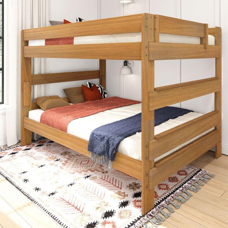 Rustic Pine Queen Over Queen Bunk Bed with Slats