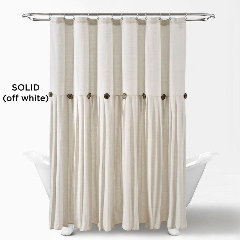Linen Button Shower Curtain Off White Single 72X72