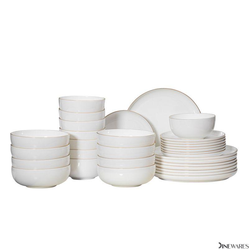 Dinewares White with Gold Rim Bone China Dinnerware Set - Service for 8, Includes Dinner Plates, Salad Plates, and Cereal or Soup Bowls
