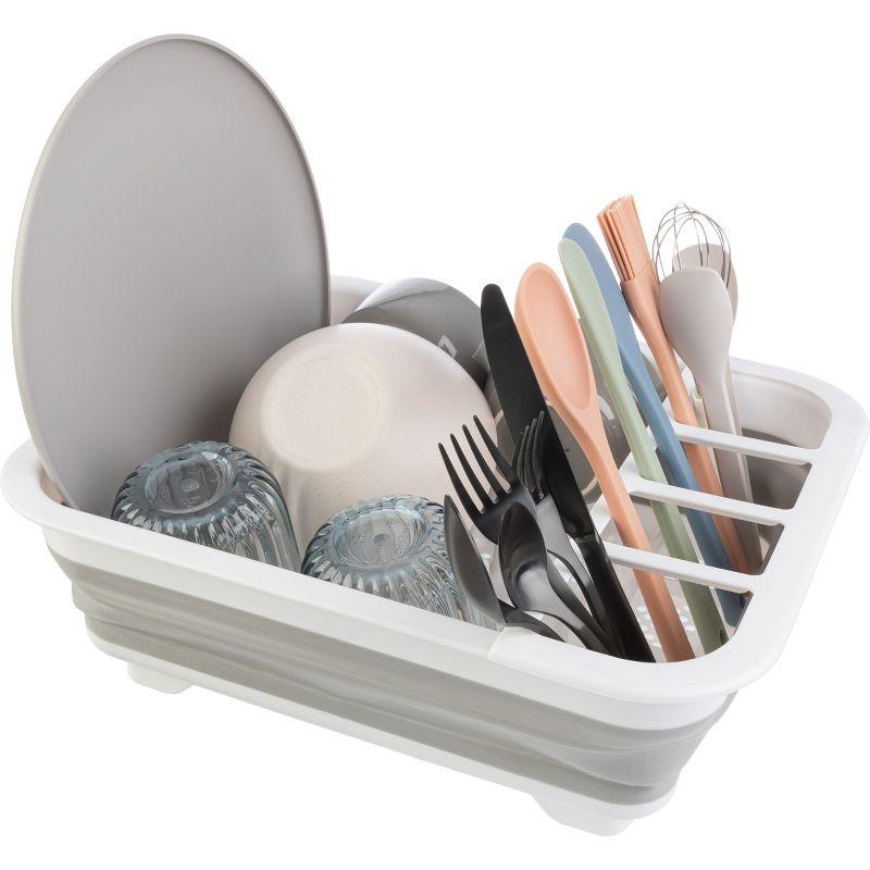 Gray Collapsible Dish Drying Rack with Utensil Cup