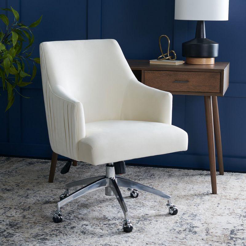 Cream Velvet Office Chair with Silver Base and Fixed Arms