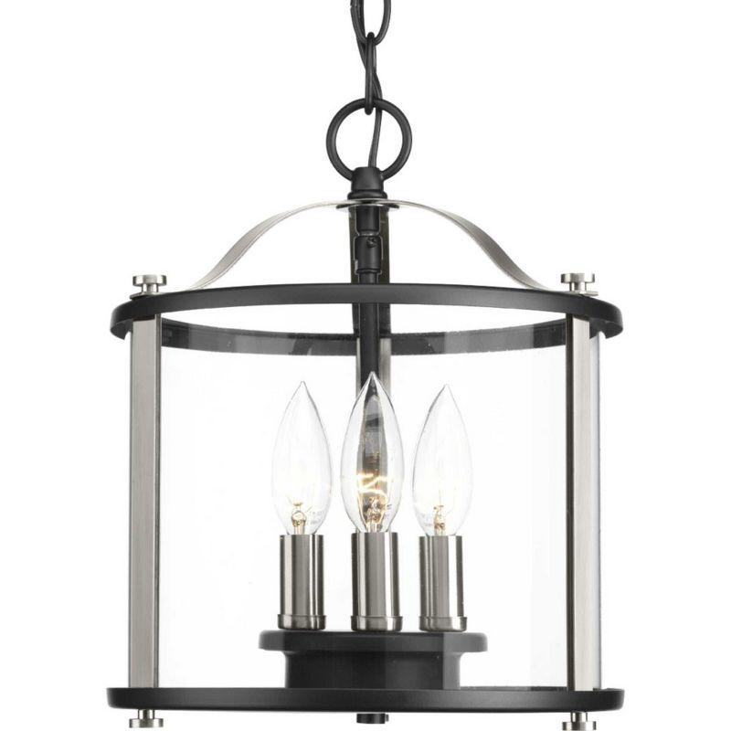 Progress Lighting, Squire Collection, 3-Light Semi-Flush Lantern, Black Finish, Clear Glass Shade