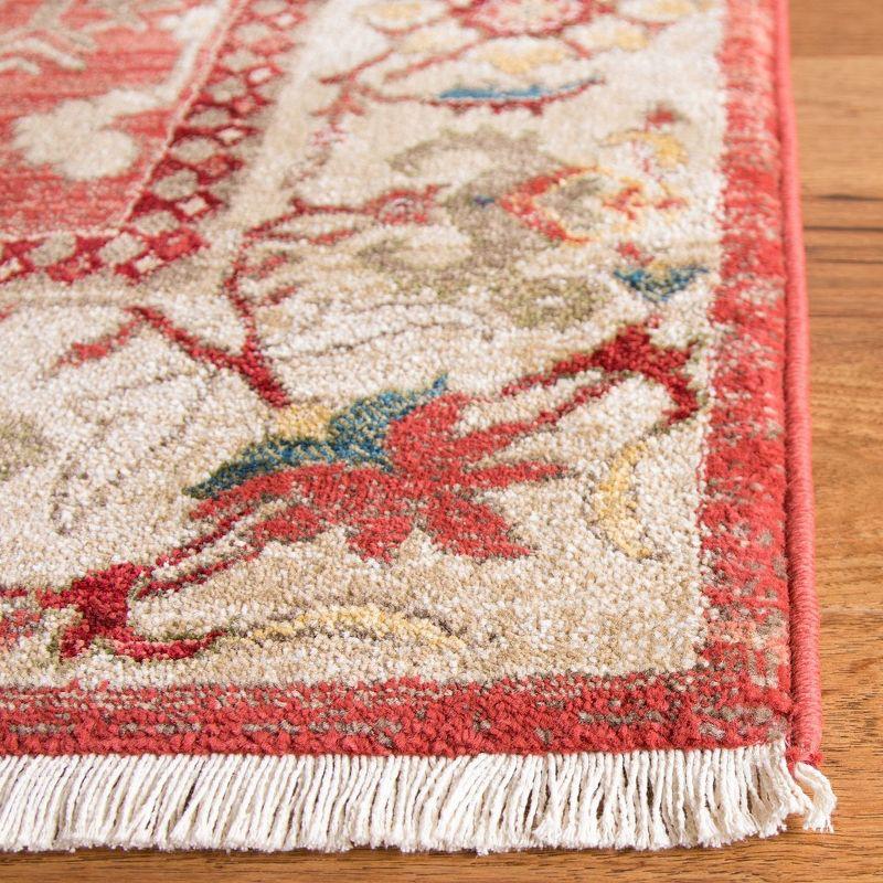 Red and Beige Floral Synthetic Runner Rug, 2'6" x 8'