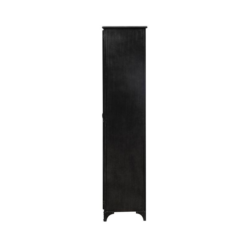 Storied Home Metal 71" Tall Decorative Storage Cabinet Black: Glass Doors, Iron Frame, Display Shelves