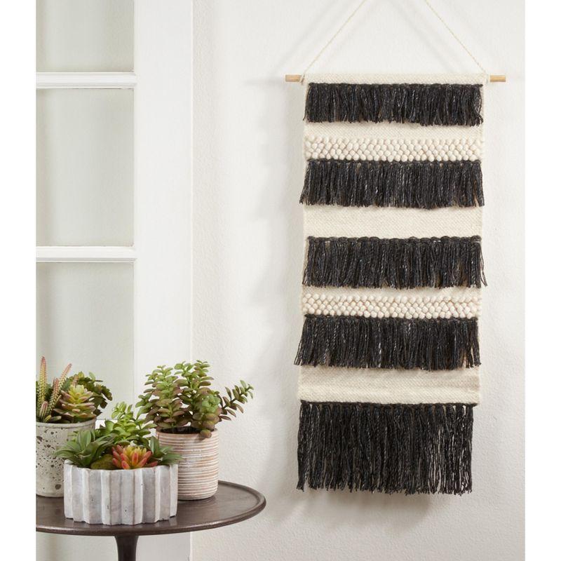 Saro Lifestyle Textured Woven Wall Hanging, 14"x34" Oblong, Black