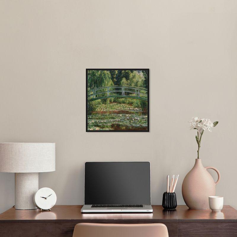 Monet - The Japanese Footbridge and the Water Lily Pool Giverny Canvas Impressionism Wall Art by Art Remedy, Black Frame, 16" x 16"