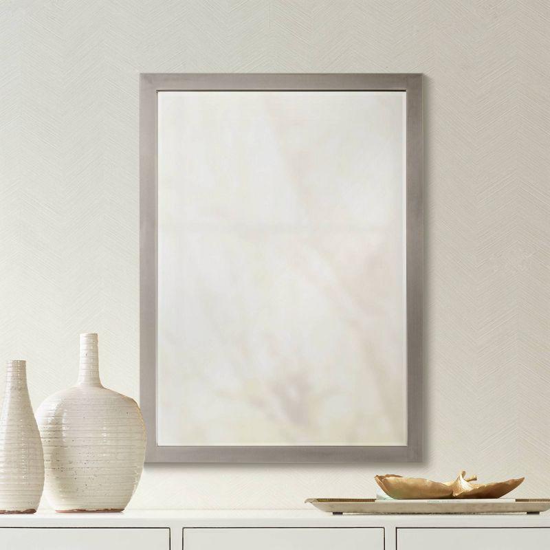 Elegant Rectangular Brushed Nickel Beveled Wall Mirror 37"x28"