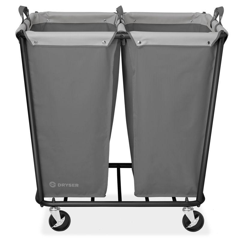 Dryser Round Commercial Heavy-Duty Rolling Laundry Hamper, Steel Frame Cart on Wheels with Removable Canvas Bin for Hotel or Home