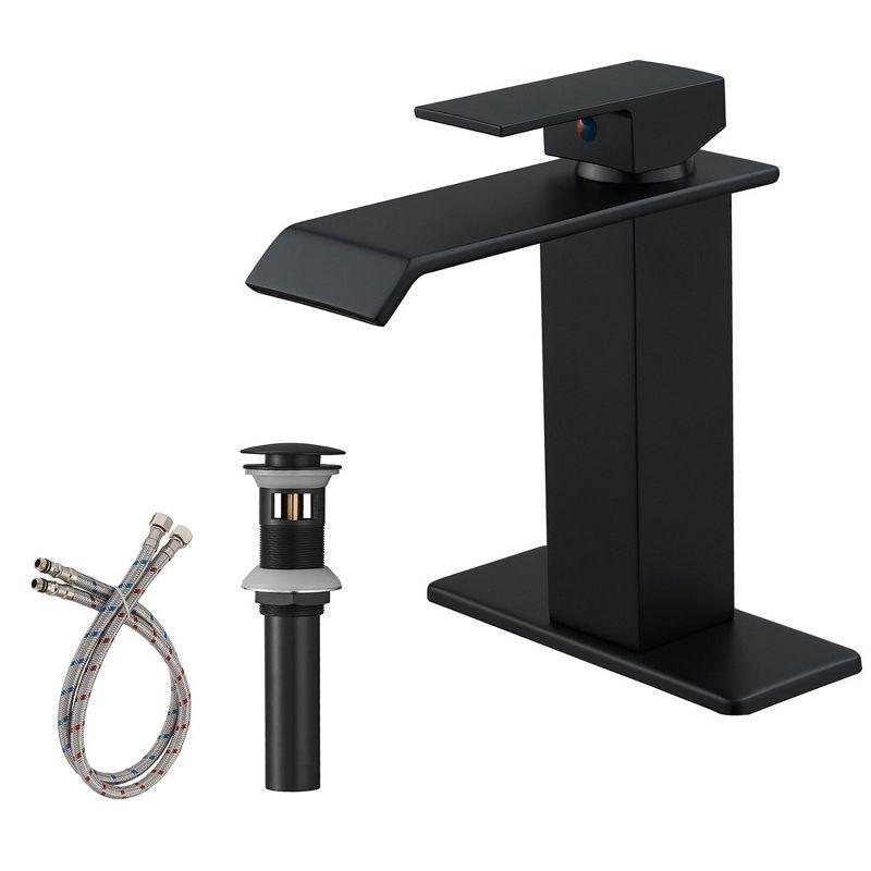 Matte Black Single-Handle Waterfall Bathroom Faucet with Supply Line