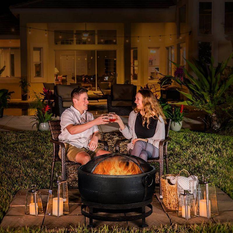 Endless Summer Round Wood Burning Outdoor Fire Pit with Kettle Design Brown