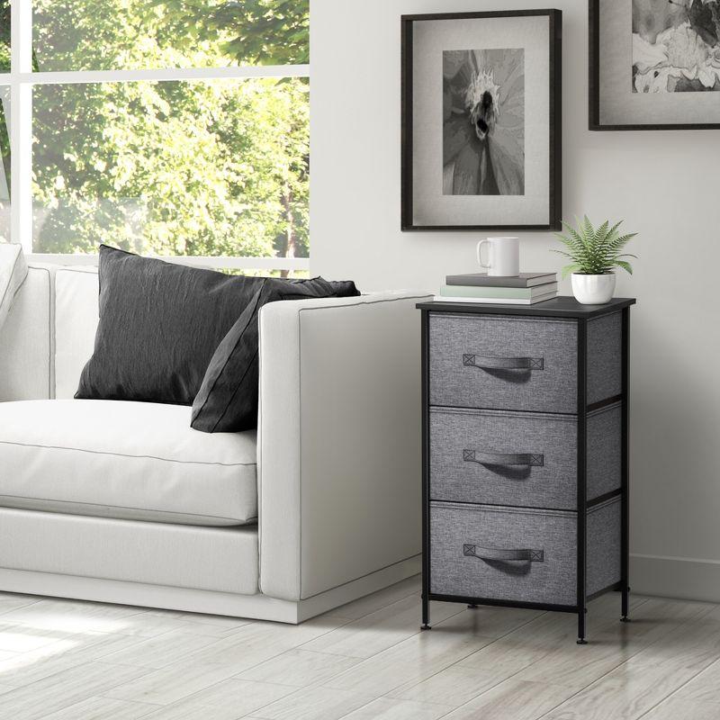 Sorbus Nightstand with 3 Drawers - Steel Frame, Wood Top & Easy Pull Fabric Bins - Perfect for Home, Bedroom, Office & College Dorm