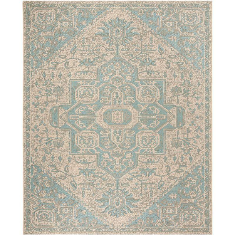 Aqua and Cream Rectangular Stain-Resistant Synthetic Area Rug