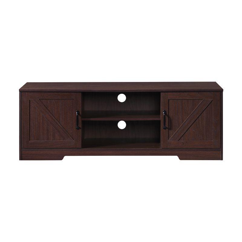 AndMakers 59 in. Farmhouse Walnut TV Stand For TVs Up To 59" with 2 Storage Cabinets, Wood Barn Door Media Television Console Table With Storage