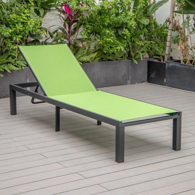 LeisureMod Marlin Patio Sling Chaise Lounge Chair in Black Aluminum